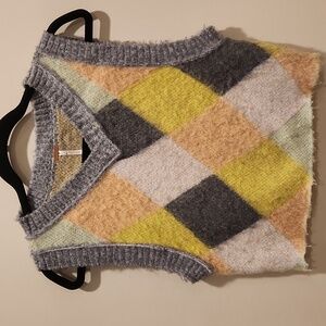 Free People Multicolor Argyle V-Neck Sweater Vest
